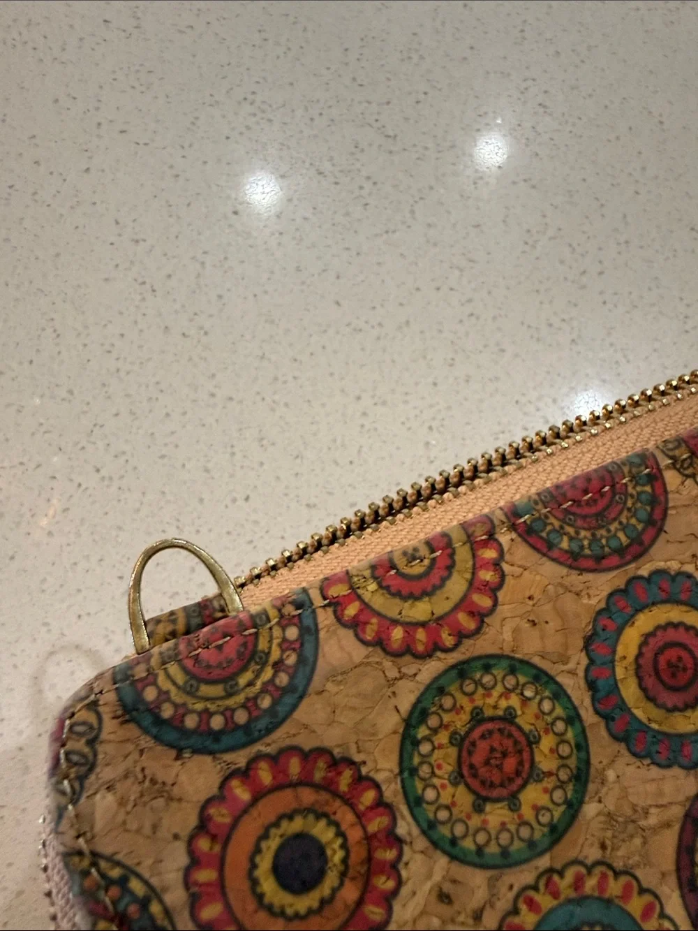 Corkcho Multicolor Medallion Zip Wallet in Natural Cork